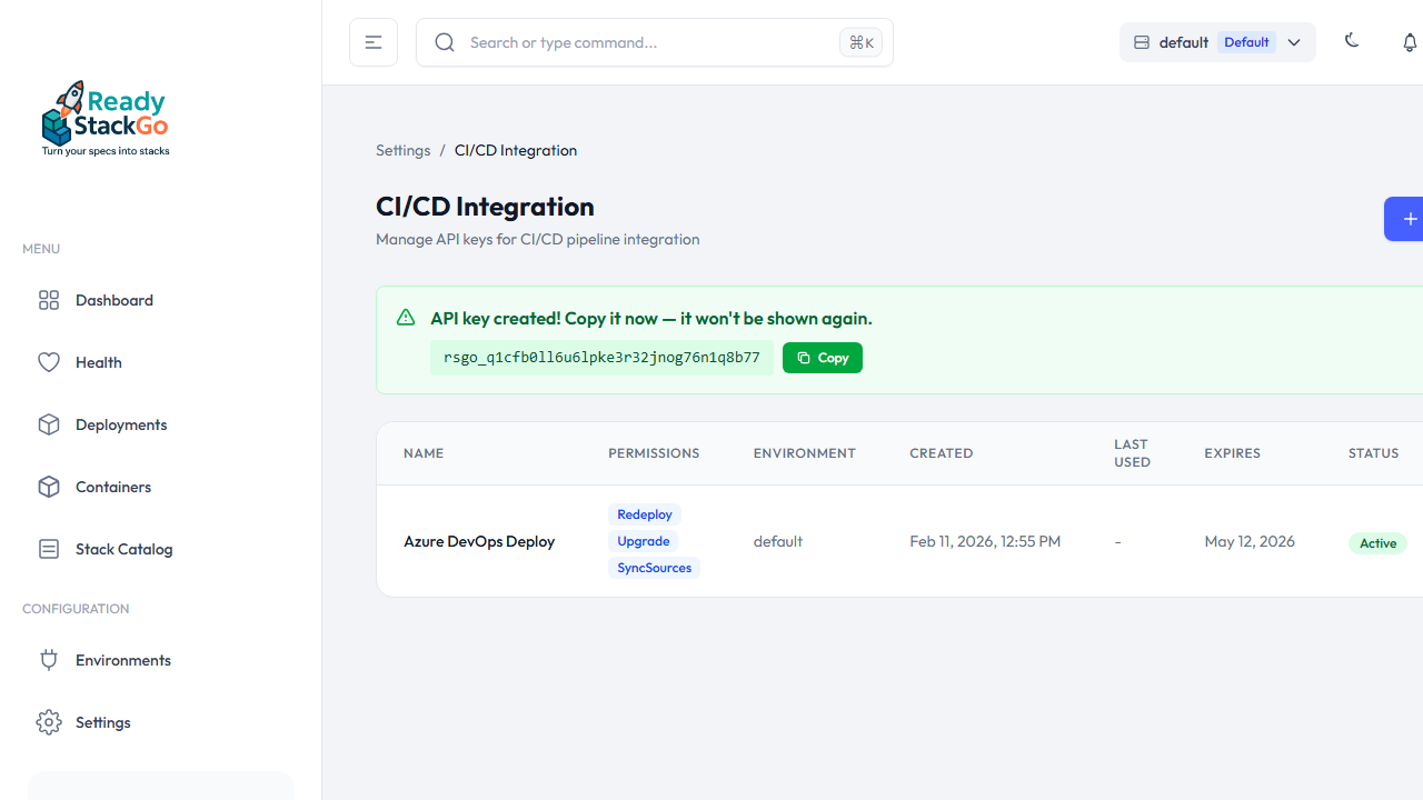 API Key erstellt – Kopieren Sie den Key sofort