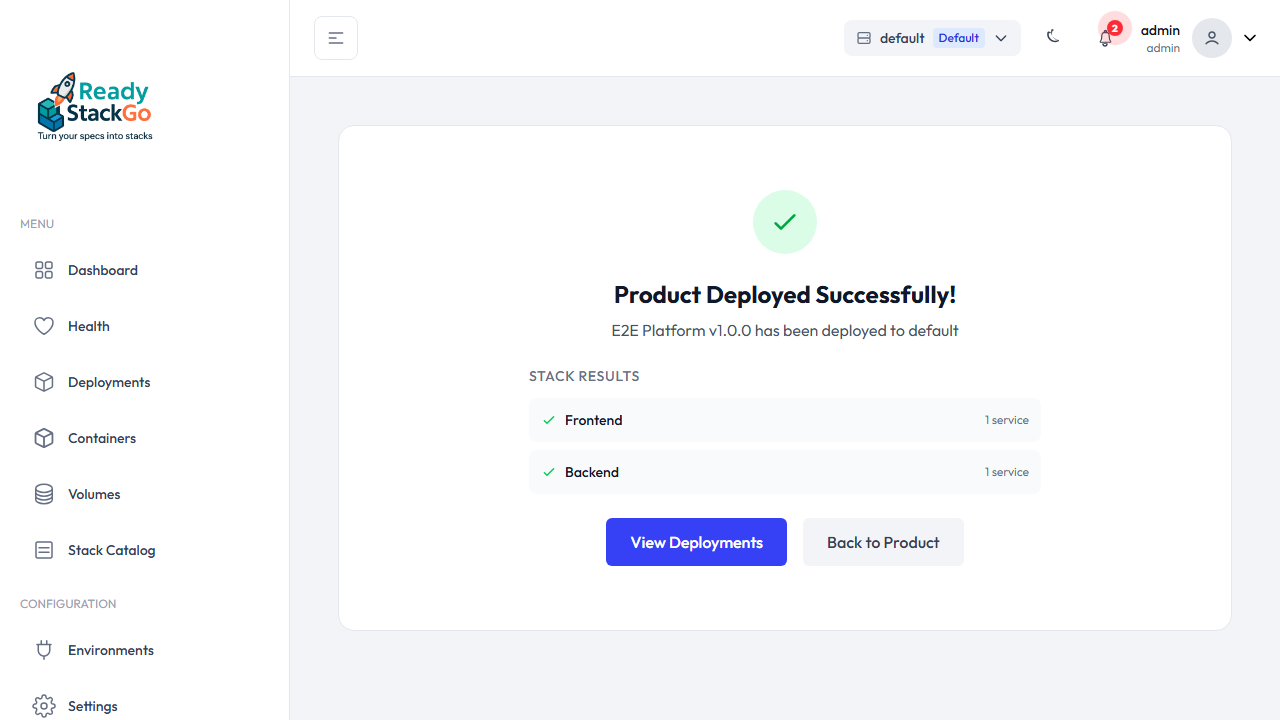 Deployment-Ergebnis mit Stack-Resultaten