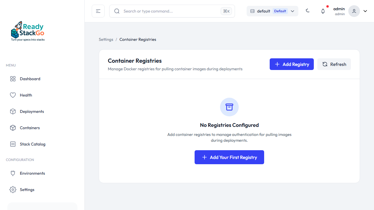 Leerer Zustand ohne konfigurierte Registries