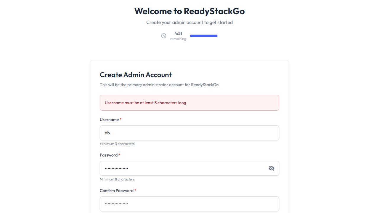 Setup-Wizard: Validierungsfehler